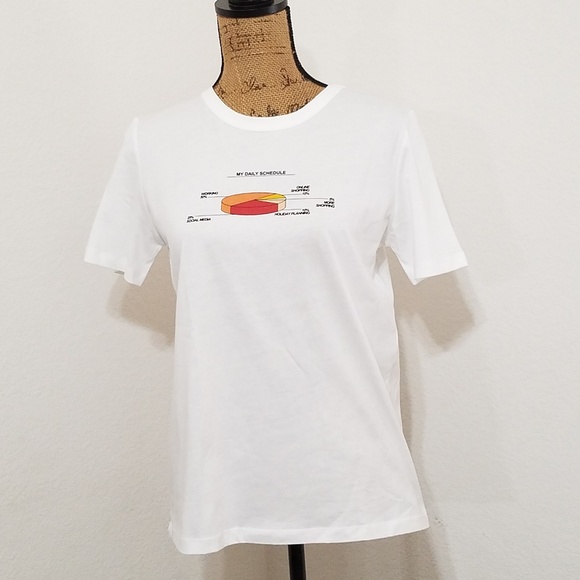 ZARA graphic tee 'my daily schedule' white short sleeve Small - Picture 1 of 7